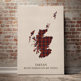 Ainslie Tartan Scotland Map Canvas – “Tartan Runs Through My Veins” Wall Art