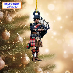 Algarve Modern Tartan Bagpipe Ornament with Custom Name