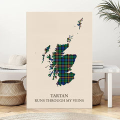 Clan Allison Tartan Scotland Map Canvas “Tartan Runs Through My Veins” Wall Art KG85