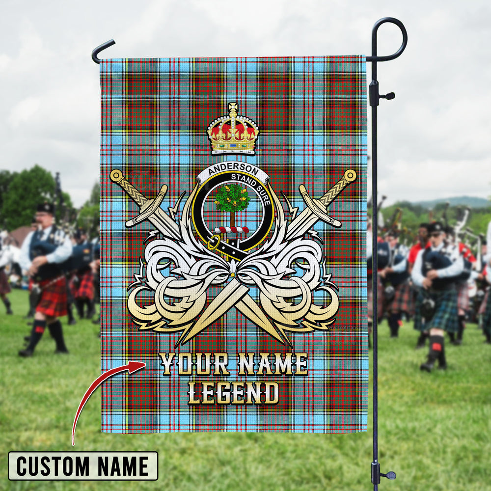 Personalized Custom Name Clan Anderson Ancient Tartan Garden Flag with Clan Crest and the Golden Sword of Courageous Legacy QT17 - Anderson Ancient Tartan Design, Scottish Heritage Gift