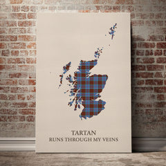 Anderson Modern Tartan Scotland Map Canvas – “Tartan Runs Through My Veins” Wall Art