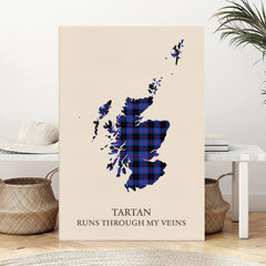Clan Angus Modern Tartan Scotland Map Canvas “Tartan Runs Through My Veins” Wall Art XY26