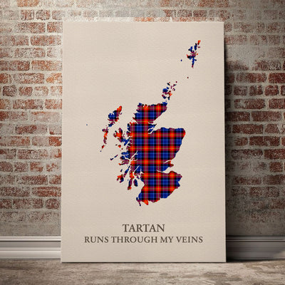 Clan Anstruther Tartan Scotland Map Canvas “Tartan Runs Through My Veins” Wall Art TI74