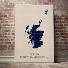 Arbuthnot Modern Tartan Scotland Map Canvas – “Tartan Runs Through My Veins” Wall Art