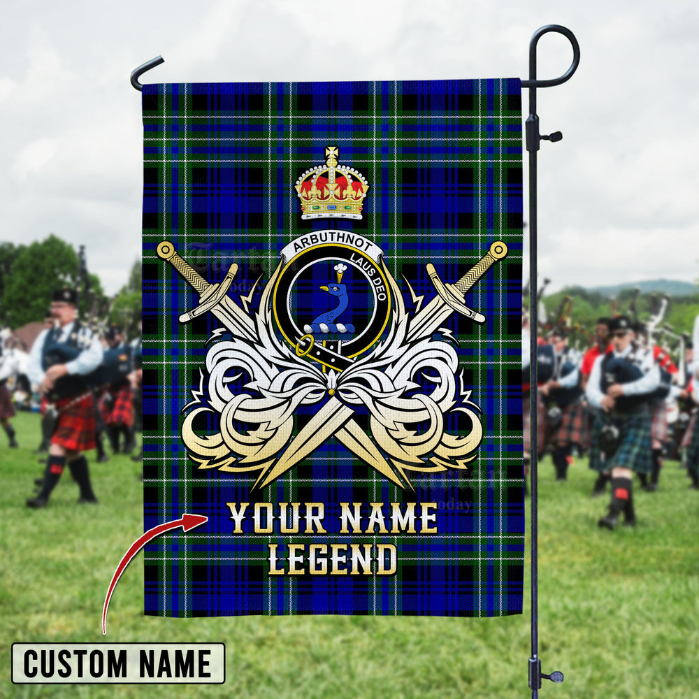 Personalized Custom Name Clan Arbuthnot Modern Tartan Garden Flag with Clan Crest and the Golden Sword of Courageous Legacy EU97 - Arbuthnot Modern Tartan Design, Scottish Heritage Gift