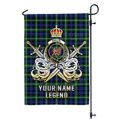 Custom Name Clan Baillie Modern Tartan Garden Flag with Clan Crest and the Golden Sword of Courageous Legacy DX31