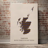 Balfour Modern Tartan Scotland Map Canvas – “Tartan Runs Through My Veins” Wall Art