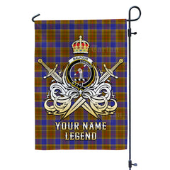 Custom Name Clan Balfour Modern Tartan Garden Flag with Clan Crest and the Golden Sword of Courageous Legacy WX24