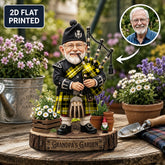 Personalized Barclay Dress Modern Clan Bagpipe Garden Gnome Caricature Plaque Custom Photo, Any Clan Tartan, Wood or Acrylic, Grandpa & Dad Gift, Scottish Highland Garden Decor YR94