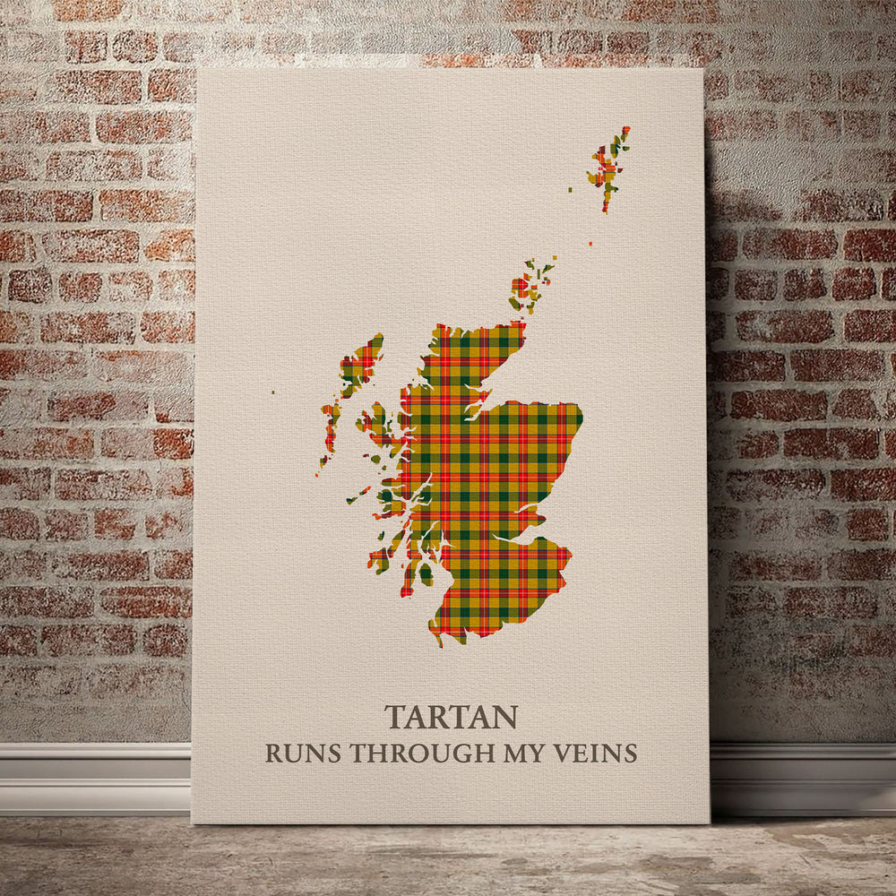 Baxter Tartan Scotland Map Canvas – “Tartan Runs Through My Veins” Wall Art