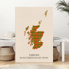Clan Baxter Tartan Scotland Map Canvas “Tartan Runs Through My Veins” Wall Art MN98