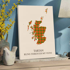Clan Baxter Tartan Scotland Map Canvas “Tartan Runs Through My Veins” Wall Art MN98