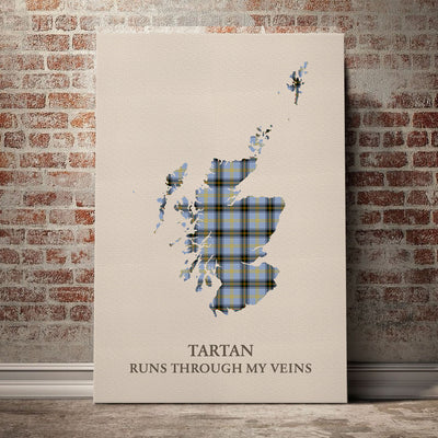 Clan Bell of the Borders Tartan Scotland Map Canvas “Tartan Runs Through My Veins” Wall Art BD77