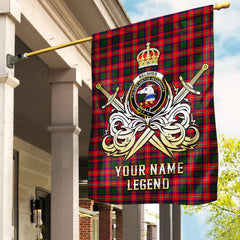 Custom Name Clan Belshe Tartan Garden Flag with Clan Crest and the Golden Sword of Courageous Legacy EC31