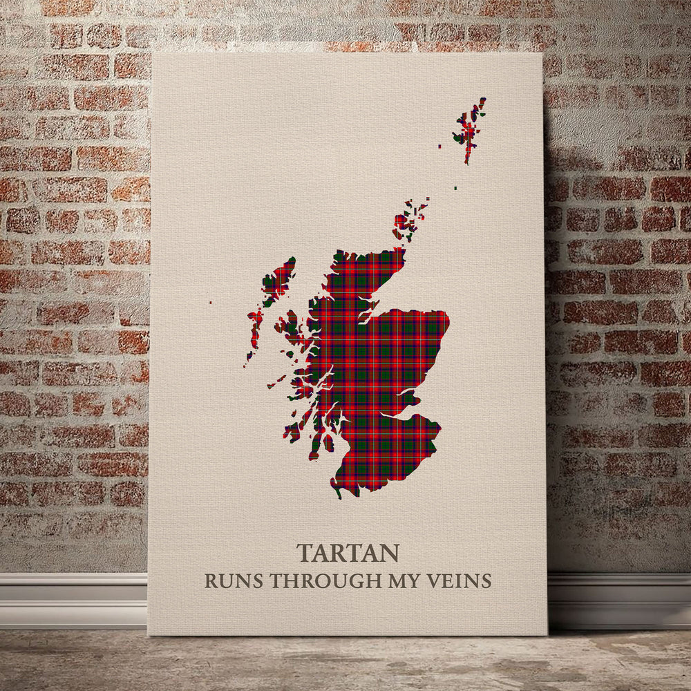 Belshes Tartan Scotland Map Canvas – “Tartan Runs Through My Veins” Wall Art
