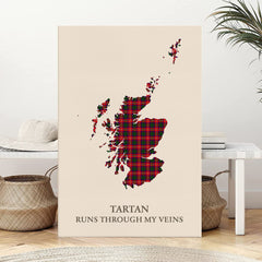 Clan Belshes Tartan Scotland Map Canvas “Tartan Runs Through My Veins” Wall Art XB50