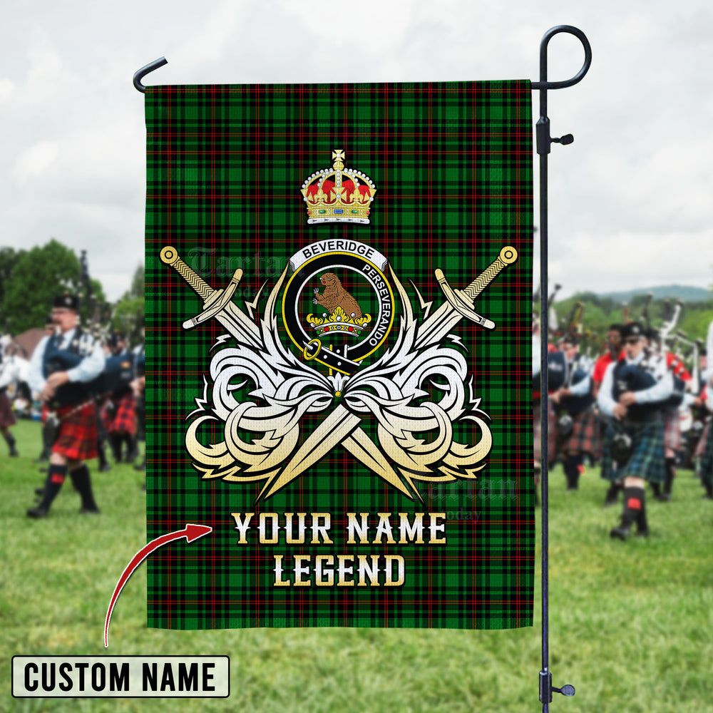 Personalized Custom Name Clan Beveridge Tartan Garden Flag with Clan Crest and the Golden Sword of Courageous Legacy NS81 - Beveridge Tartan Design, Scottish Heritage Gift