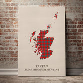 Binning Tartan Scotland Map Canvas – “Tartan Runs Through My Veins” Wall Art
