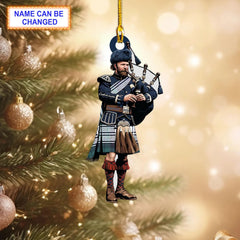 Black Watch Dress Modern Tartan Bagpipe Ornament with Custom Name