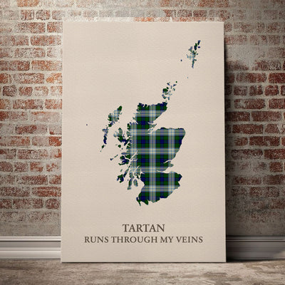 Clan Blackwatch Dress Modern Tartan Scotland Map Canvas “Tartan Runs Through My Veins” Wall Art QA60