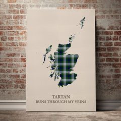 Blackwatch Dress Modern Tartan Scotland Map Canvas – “Tartan Runs Through My Veins” Wall Art