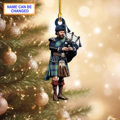 Blairlogie Original Modern Tartan Bagpipe Ornament with Custom Name