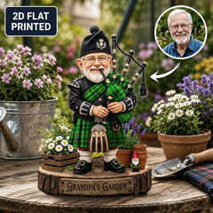 Personalized Blane 1 Clan Bagpipe Garden Gnome Caricature Plaque Custom Photo, Any Clan Tartan, Wood or Acrylic, Grandpa & Dad Gift, Scottish Highland Garden Decor UW99