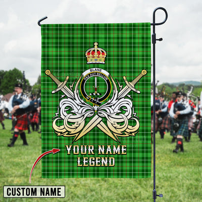 Custom Name Clan Blane 1 Tartan Garden Flag with Clan Crest and the Golden Sword of Courageous Legacy