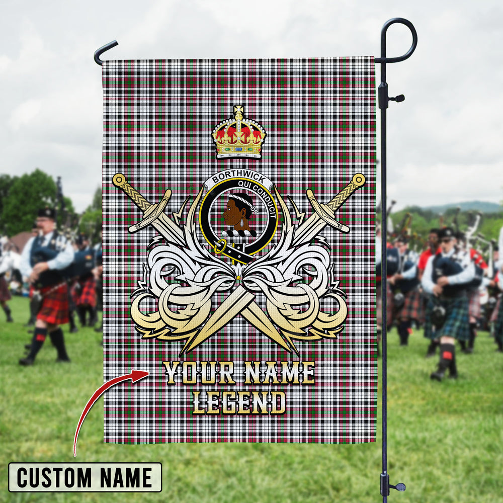 Personalized Custom Name Clan Borthwick Tartan Garden Flag with Clan Crest and the Golden Sword of Courageous Legacy FI29 - Borthwick Tartan Design, Scottish Heritage Gift