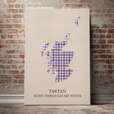 Boswell Modern Tartan Scotland Map Canvas – “Tartan Runs Through My Veins” Wall Art