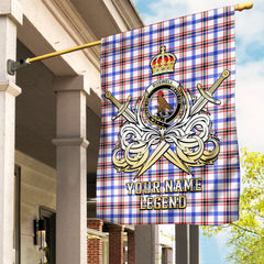 Custom Name Clan Boswell Modern Tartan Garden Flag with Clan Crest and the Golden Sword of Courageous Legacy UQ66