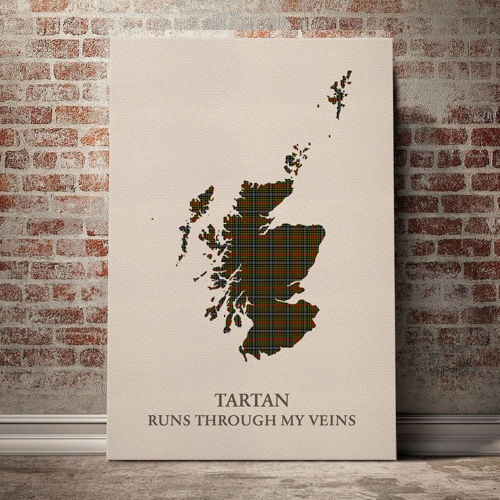 Brisbane Tartan Scotland Map Canvas – “Tartan Runs Through My Veins” Wall Art
