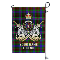 Custom Name Clan Brodie Hunting Modern Tartan Garden Flag with Clan Crest and the Golden Sword of Courageous Legacy XY26