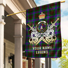 Custom Name Clan Brodie Hunting Modern Tartan Garden Flag with Clan Crest and the Golden Sword of Courageous Legacy XY26