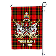 Custom Name Clan Brodie Modern Tartan Garden Flag with Clan Crest and the Golden Sword of Courageous Legacy LG69
