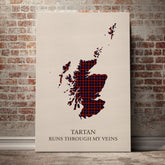 Broun Tartan Scotland Map Canvas – “Tartan Runs Through My Veins” Wall Art
