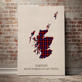 Brown Modern Tartan Scotland Map Canvas – “Tartan Runs Through My Veins” Wall Art