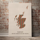 Bruce Ancient Tartan Scotland Map Canvas – “Tartan Runs Through My Veins” Wall Art