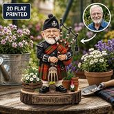 Personalized Bruce Modern Clan Bagpipe Garden Gnome Caricature Plaque Custom Photo, Any Clan Tartan, Wood or Acrylic, Grandpa & Dad Gift, Scottish Highland Garden Decor GY31