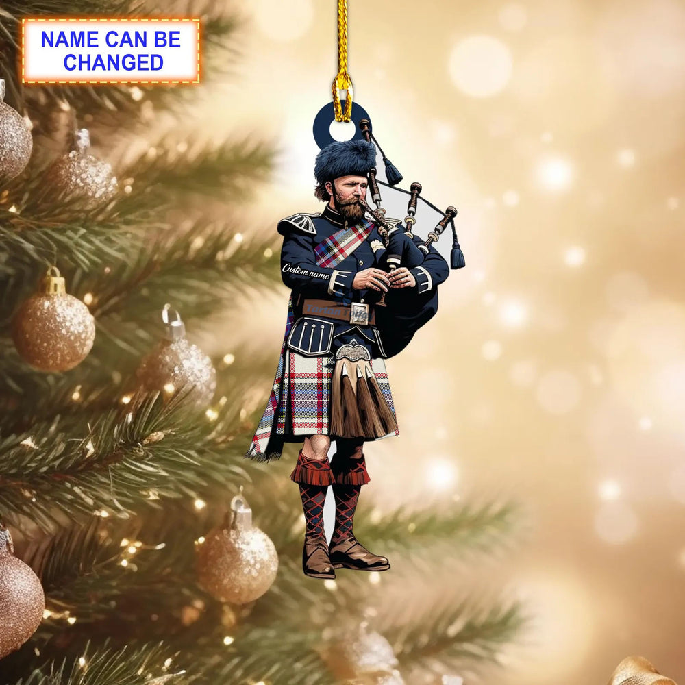 Bruce of Kinnaird; Dress Modern Tartan Bagpipe Ornament with Custom Name