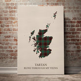 Buchan Ancient Tartan Scotland Map Canvas – “Tartan Runs Through My Veins” Wall Art