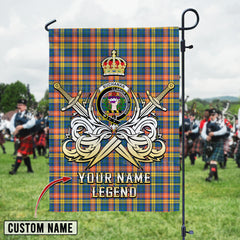 Personalized Custom Name Clan Buchanan Ancient Tartan Garden Flag with Clan Crest and the Golden Sword of Courageous Legacy PS56 - Buchanan Ancient Tartan Design, Scottish Heritage Gift