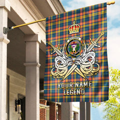 Custom Name Clan Buchanan Ancient Tartan Garden Flag with Clan Crest and the Golden Sword of Courageous Legacy PS56