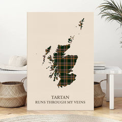 Clan Buchanan Hunting Tartan Scotland Map Canvas “Tartan Runs Through My Veins” Wall Art IC30