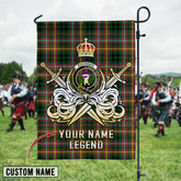 Personalized Custom Name Clan Buchanan Hunting Tartan Garden Flag with Clan Crest and the Golden Sword of Courageous Legacy BS22 - Buchanan Hunting Tartan Design, Scottish Heritage Gift