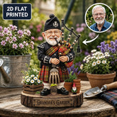 Personalized Buchanan Old Set Weathered Clan Bagpipe Garden Gnome Caricature Plaque Custom Photo, Any Clan Tartan, Wood or Acrylic, Grandpa & Dad Gift, Scottish Highland Garden Decor UJ90