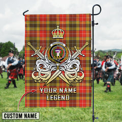 Personalized Custom Name Clan Buchanan Old Set Weathered Tartan Garden Flag with Clan Crest and the Golden Sword of Courageous Legacy QI40 - Buchanan Old Set Weathered Tartan Design, Scottish Heritage Gift