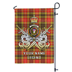 Custom Name Clan Buchanan Old Set Weathered Tartan Garden Flag with Clan Crest and the Golden Sword of Courageous Legacy QI40
