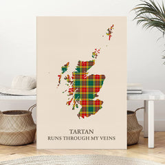Clan Buchanan Old Sett Tartan Scotland Map Canvas “Tartan Runs Through My Veins” Wall Art AO10