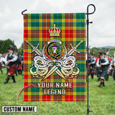 Personalized Custom Name Clan Buchanan Old Sett Tartan Garden Flag with Clan Crest and the Golden Sword of Courageous Legacy RV72 - Buchanan Old Sett Tartan Design, Scottish Heritage Gift